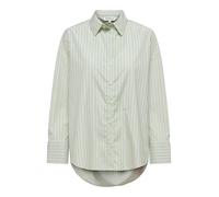 Hemdbluse ONLY "ONLOREGON ALVA LS REG SHIRT NOOS WVN", Damen, Gr. M, celadon grün stripes:douglas fir, Web, Obermaterial: 65% Polyester, 35% Baumwolle, gestreift, regular fit hüftbedeckend, Blusen Hem
