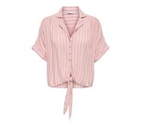 Kurzarmbluse ONLY "ONLPAULA LIFE S/S TIE SHIRT WVN NOOS", Damen, Gr. XL, romance rose stripes:sangria stripes, Web, Obermaterial: 100% Viskose, gestreift, regular fit normal, V-Ausschnitt, Blusen, Vis