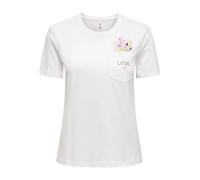 Kurzarmshirt ONLY "ONLPOLLY LIFE REG S/S POCKET TOP BOX JRS", Damen, Gr. XS, cloud dancer print:flowers, Jersey, Obermaterial: 100% Baumwolle, bedruckt, regular fit normal, Rundhals, Shirts, Baumwolle