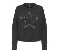 Strickpullover ONLY "ONLRENATA LS O-NECK BLING KNT", Damen, Gr. L, dunkelgrau melange detail:silber bling, Strick, Obermaterial: 93% Polyester, 4% Wolle, 3% Elasthan, meliert, regular fit, Rundhals, R