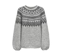 Strickpullover ONLY "ONLREYKJA LS O-NECK KNT", Damen, Gr. S, light grau melange pattern:dunkelgrau melange, Strick, Obermaterial: 76% Polyester, 12% Nylon, 10% Wolle, 2% Elasthan, gemustert, meliert,