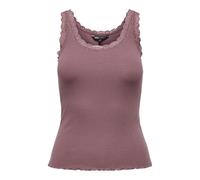 Tanktop ONLY "ONLSARA - Tanktop mit Spitzendetail am Ausschnitt", Damen, Gr. L, rose braun, Jersey, Obermaterial: 94% Baumwolle, 6% Elasthan, unifarben, regular fit normal, Rundhals, Tops Tanktop, Bau