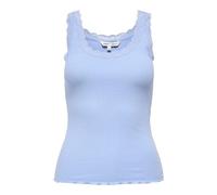 Tanktop ONLY "ONLSARA - Tanktop mit Spitzendetail am Ausschnitt", Damen, Gr. XS, serenity, Jersey, Obermaterial: 94% Baumwolle, 6% Elasthan, unifarben, regular fit normal, Rundhals, Tops Tanktop, Baum
