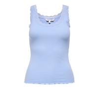 Tanktop ONLY "ONLSARA - Tanktop mit Spitzendetail am Ausschnitt", Damen, Gr. XS, serenity, Jersey, Obermaterial: 94% Baumwolle, 6% Elasthan, unifarben, regular fit normal, Rundhals, Tops Tanktop, Baum