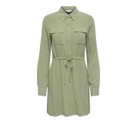 Blusenkleid ONLY "ONLSIESTA L/S LINEN BL SHIRT DRESS PNT", Damen, Gr. XS, N-Gr, oil grün, Web, Obermaterial: 80% Viskose, 20% Leinen, unifarben, regular fit kurz, 1-Knopf-Manschette, Kleider Blusenkle
