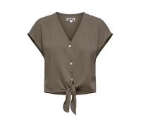 Kurzarmbluse ONLY "ONLSIESTA SS KNOT LIN BL SHIRT PNT NOOS", Damen, Gr. XS, walnut, Web, Obermaterial: 80% Viskose, 20% Leinen, unifarben, regular fit kurz, V-Ausschnitt, Blusen, Viskosemischung, regu
