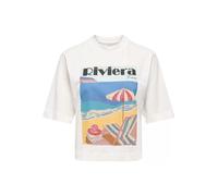 T-Shirt ONLY "ONLVEGA NEW S/S VIBE TOP BOX JRS", Damen, Gr. S, cloud dancer print:riviera, Jersey, Obermaterial: 100% Baumwolle, bedruckt, regular fit normal, Rundhals, Shirts T-Shirt, Baumwolle, regu