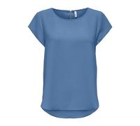 Kurzarmbluse ONLY "ONLVIC - feminines Blusenshirt in lockerer Form", Damen, Gr. 42, riviera, Web, Obermaterial: 97% Polyester, 3% Elasthan, unifarben, regular fit Po-bedeckend, Rundhals, Blusen, regul