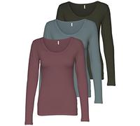 ONLY 3er Pack Damen Langarmshirt schwarz und weiß Langarm Basic Longsleeve Sommer aus 95% Baumwolle XS S M L XL 15209156 (3er Pack Farb Mix 5, M)