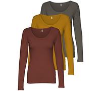 ONLY 3er Pack Damen Langarmshirt schwarz und weiß Langarm Basic Longsleeve Sommer aus 95% Baumwolle XS S M L XL 15209156 (3er Pack Farb Mix 3, S)