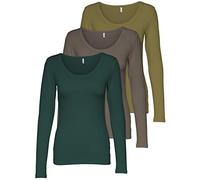 ONLY 3er Pack Damen Langarmshirt schwarz und weiß Langarm Basic Longsleeve Sommer aus 95% Baumwolle XS S M L XL 15209156 (3er Pack Farb Mix 8, S)