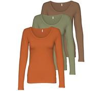 ONLY 3er Pack Damen Langarmshirt schwarz und weiß Langarm Basic Longsleeve Sommer aus 95% Baumwolle XS S M L XL 15209156 (Mix 6, S)