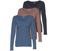 ONLY 3er Pack Damen Langarmshirt schwarz und weiß Langarm Basic Longsleeve Sommer aus 95% Baumwolle XS S M L XL 15209156 (3er Pack Farb Mix 4, XS)
