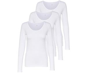 ONLY 3er Pack Damen Langarmshirt schwarz und weiß Langarm Basic Longsleeve Sommer aus 95% Baumwolle XS S M L XL 15209156