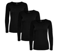 ONLY 3er Pack Damen Langarmshirt Schwarz Weiß Langarm Basic Longsleeve 15240036