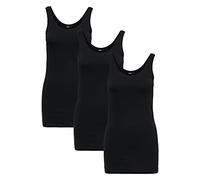 ONLY 3er Pack Damen Oberteile Basic Tank Tops weiß, schwarz blau Frauen Shirt lang Sommer Shirts Top 15239691 (DE/NL/SE/PL, Alphanumerisch, L, Regular, Regular, 3er Pack schwarz)