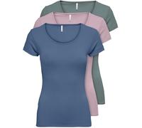 ONLY 3er Pack Damen, schwarz oder weiß Kurzarm lang Basic Sommer T-Shirts XS S M L XL 15209153 (Farb Mix 5, M)