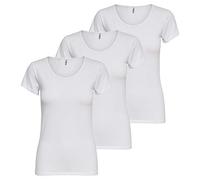 ONLY 3er Pack Damen T-Shirt Kurzarm lang Basic T-Shirts XS S M L XL 15255444, Größe:XL, Farbe:White
