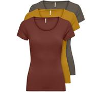 ONLY 3er Pack Damen T-Shirt schwarz oder weiß Kurzarm lang Basic Sommer T-Shirts XS S M L XL 15209153 (Farb Mix 6, XL)