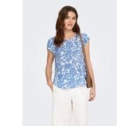 Shirtbluse ONLY "ONLVIC S/S AOP TOP NOOS PTM", Damen, Gr. 38, riviera aop:forest flower, Web, Obermaterial: 97% Polyester, 3% Elasthan, bedruckt, regular fit hüftlang, Rundhals, Blusen, mit Allover Dr