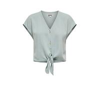 Kurzarmbluse ONLY "ONLSIESTA SS KNOT LIN BL SHIRT PNT NOOS", Damen, Gr. M, abyss, Web, Obermaterial: 80% Viskose, 20% Leinen, unifarben, regular fit kurz, V-Ausschnitt, Blusen, Viskosemischung, regula