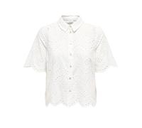 Spitzenbluse ONLY "ONLVALAIS S/S SHIRT WVN NOOS", Damen, Gr. M, cloud dancer, Web, Obermaterial: 100% Baumwolle, unifarben, loose fit normal, gewellter Abschluss, Blusen Spitzenbluse, Baumwolle, loose