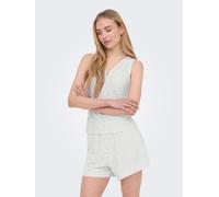 Spitzentop ONLY "ONLSMILLA S/L V-NECK TOP JRS", Damen, Gr. XS, cloud dancer, Jersey, Obermaterial: 95% Polyester, 5% Elasthan, unifarben, regular fit normal, V-Ausschnitt, Tops Spitzentop, Materialmix