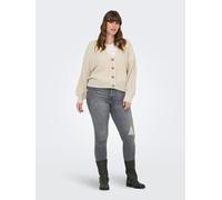 Strickjacke ONLY CARMAKOMA "CARCAROL NICE L/S CARDIGAN KNT NOOS", Damen, Gr. S, grau (pumice stone), Strick, Obermaterial: 100% Polyacryl, unifarben, regular fit hüftlang, V-Ausschnitt, Rippbündchen,