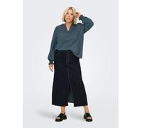 Shirtbluse ONLY CARMAKOMA "CARMETTA LIFE V-NECK TOP WVN NOOS", Damen, Gr. 48, blau (ombre blau), Web, Obermaterial: 100% Polyester, unifarben, modisch, regular fit normal, V-Ausschnitt, Langarm Bündch