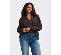 Druckbluse ONLY CARMAKOMA "CARRAYA L/S SHIRT WVN NOOS", Damen, Gr. 48, deep mahogany aop:dots (cloud dancer), Web, Obermaterial: 100% Viskose, bedruckt, regular fit normal, Blusen Druckbluse, Viskose,
