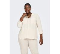 Hemdbluse ONLY CARMAKOMA "CARSIESTA YASMIN LS LI BL SHIRT PNT NOOS", Damen, Gr. 48, moonbeam, Web, Obermaterial: 80% Viskose, 20% Leinen, unifarben, regular fit normal, V-Ausschnitt, mit Knopf, Blusen