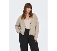 Strickjacke ONLY CARMAKOMA "CARZOEY L/S CARDIGAN KNT NOOS", Damen, Gr. M, woodsmoke detail:with melange, Strick, Obermaterial: 71% Polyacryl, 21% Polyester, 6% Nylon, 2% Elasthan, meliert, modisch, re