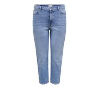 High-waist-Jeans ONLY CARMAKOMA "CAREMILY STRETCH HW ST AK DNM CRO005", Damen, Gr. 46, Länge 32, blau (medium blau denim), Denim/Jeans, Obermaterial: 99% Baumwolle, 1% Elasthan, unifarben, gerade, Jea