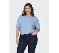 3/4-Arm-Shirt ONLY CARMAKOMA "CARLAMOUR 3/4 TOP JRS NOOS", Damen, Gr. S (42/44), soft chambray, Single Jersey, Obermaterial: 65% Polyester, 30% Viskose, 5% Elasthan, unifarben, casual, regular fit, Ru