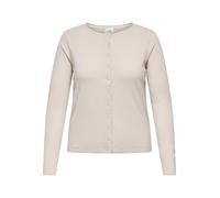 Strickjacke ONLY CARMAKOMA "CARLOYAL LIFE LS O-NECKBU CARDI KNT NOOS", Damen, Gr. S, moonbeam detail:melange, Strick, Obermaterial: 80% Polyester, 20% Nylon, meliert, regular fit normal, Rundhals, Str