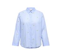 Langarmbluse ONLY CARMAKOMA "CARNEW LINA GRACE LS EMB SHIRT WVN", Damen, Gr. 44, soft chambray detail:with lemon emb, stripes, Web, Obermaterial: 100% Baumwolle, unifarben, regular fit normal, Blusen