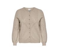 Strickjacke ONLY CARMAKOMA "CARPRINCESS LS O-NECK CARDI NOOS", Damen, Gr. S, mocha meringue detail:mel, silber button, Strick, Obermaterial: 50% Viskose, 27% Nylon, 23% Polyester, unifarben, normal, R
