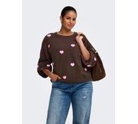ONLY CARMAKOMA "CARRICA LS DETAIL O-NECK KNT" Materialmix, normal geschnitten (57795313-S) coffee bean pattern:heart, pastel lavend, mel