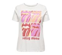 Kurzarmshirt ONLY CARMAKOMA "CARROLL LIFE SS O-NECK REG TEE LC JRS", Damen, Gr. M, cloud dancer print:rolling stones squarot, Jersey, Obermaterial: 100% Baumwolle, bedruckt, regular fit normal, Rundha