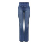 Jeansleggings ONLY CARMAKOMA "CARROYAL MID WAIST FLARED LEGGING", Damen, Gr. 50, Länge 32, blau (medium blau denim), Denim/Jeans, Obermaterial: 69% Baumwolle, 29% Polyester, 2% Elasthan, unifarben, mo