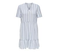 Minikleid ONLY CARMAKOMA "CARTIRI-CARO S/S V-NECK LIN DRESS TLR", Damen, Gr. 48, N-Gr, coronet blau stripes:hellweiß, Web, Obermaterial: 55% Leinen, 45% Viskose, gestreift, casual, regular fit kniefre
