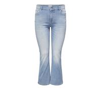 Bootcut-Jeans ONLY CARMAKOMA "CARWILLY LIFE HW FLARED DNM TAI467", Damen, Gr. 52, Länge 32, blau (light blau denim), Denim/Jeans, Obermaterial: 92% Baumwolle, 6% Elastomultiester, 2% Elasthan, unifarb