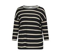 3/4-Arm-Shirt ONLY CARMAKOMA "CARALBA 3/4 TOP NOOS", Damen, Gr. S (42/44), schwarz (schwarz stripes:thin sandshell), Single Jersey, Obermaterial: 95% Polyester, 5% Elasthan, gestreift, casual, regular