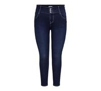 Skinny-fit-Jeans ONLY CARMAKOMA "CARANNA HW SKINNY ANK MBD DNM ANA", Damen, Gr. 44, Länge 32, blau (medium blau denim), Denim/Jeans, Obermaterial: 70% Baumwolle, 25% Polyester, 3% Viskose, 2% Elasthan