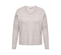 Strickpullover ONLY CARMAKOMA "CARCAMILLA V-NECK L/S PULLOVER KNT NOOS" Gr. M (46/48), beige (pumice stone detail:melange) Damen Pullover (98715557-M) pumice stone detail:melange