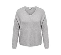 Strickpullover ONLY CARMAKOMA "CARCAMILLA V-NECK L/S PULLOVER KNT NOOS", Damen, Gr. M, light grau melange, Strick, Obermaterial: 74% Polyacryl, 24% Polyester, 2% Elasthan, unifarben, normal, V-Ausschn