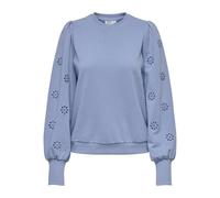 Sweatshirt ONLY CARMAKOMA "CARFEMME L/S PUFF EMBROIDERY UB SWT NOOS", Damen, Gr. XL, tempest, Sweatware, Obermaterial: 60% Baumwolle, 40% Polyester, unifarben, regular fit normal, Rundhals, Bündchen,