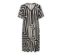 Shirtkleid ONLY CARMAKOMA "CARFYRLA LIFE S/S V-NCK BLK AOP DRE NOOS", Damen, Gr. L, N-Gr, schwarz aop:oatmeal graphic, Jersey, Obermaterial: 95% Viskose, 5% Elasthan, bedruckt, regular fit, V-Ausschni