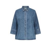 Jeansbluse ONLY CARMAKOMA "CARGRACE 3/4 DNM SHIRT CRO", Damen, Gr. 52, blau (medium blau denim), Denim/Jeans, Obermaterial: 100% Baumwolle, unifarben, hüftlang, Blusen (41666267-52) medium blau denim