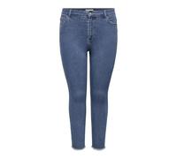Skinny-fit-Jeans ONLY CARMAKOMA "CARHUSH MID SKINNY AK RW DNM AKM186", Damen, Gr. 42, Länge 32, blau (medium blau denim), Denim/Jeans, Obermaterial: 78% Baumwolle, 21% Polyester, 1% Elasthan, unifarbe